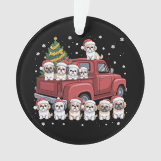 Ornamento Cães de Natal Shih Tzu Caminhão Vermelho Árvore Ch