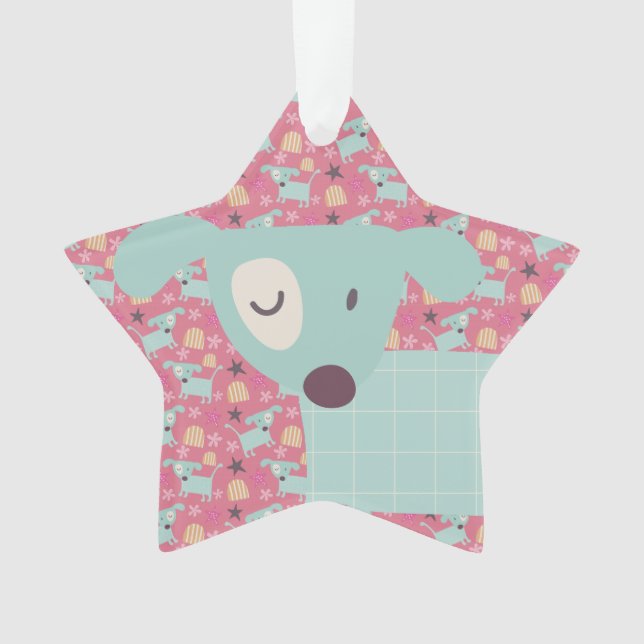 Ornamento Cães, Estrelas e Flores (Frente)