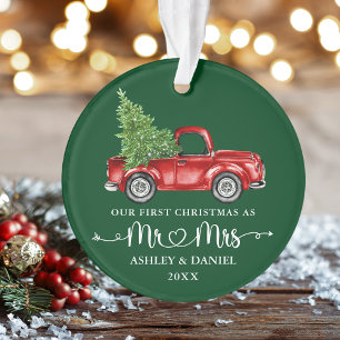 Ornamento Caligrafia Coração Primeiro Natal Vermelho Caminhã