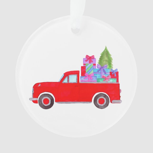 Ornamento Caminhão de coleta retrô com presentes de Natal (Frente)