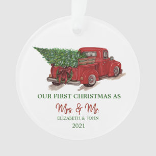 Ornamento Caminhão Vermelho Pinheiro Nosso Primeiro Natal Fe