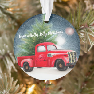 Ornamento Caminhão vintage vermelho e árvore natal personali