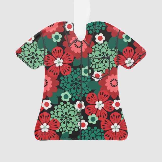 Ornamento Camisa Allana Garden Havaiana Floral Aloha - Verme (Frente)