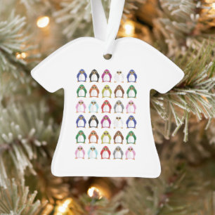 Ornamento Camisa Colorida de Natal com Padrão de Pinguim Fof