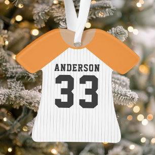 Ornamento Camisa de beisebol laranja e branca personalizada