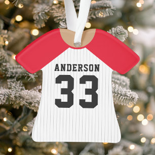 Ornamento Camisa de beisebol vermelha personalizada
