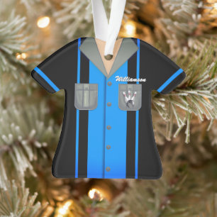 Ornamento Camisa de Boliche Azul e Preta Vintage
