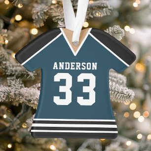 Ornamento Camisa de Hockey Azul Marinho e Preta Personalizad