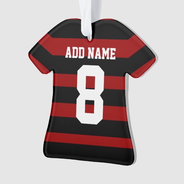 Ornamento Camisa personalizada de futebol Red Black Hoops (Frente)