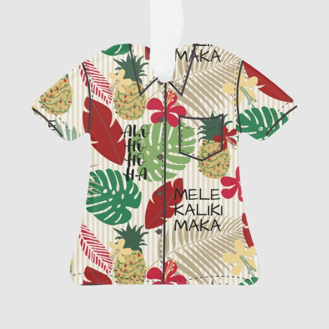 Ornamento Camiseta Aloha de Feriado Tropical ALO-HO-HO-HA-HA (Frente)