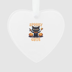 Ornamento Camiseta Clássica de gato preto fofo e assustador