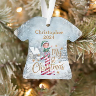 Ornamento Camiseta de Acrílico Personalizada de 1º Natal