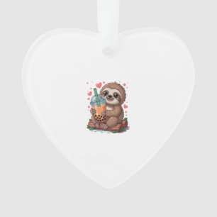 Ornamento Camiseta de Preguiça Kawaii Bebendo Chá de Boba