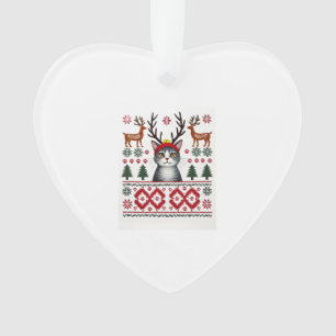 Ornamento Camiseta Feia de Natal com Gato e Rena