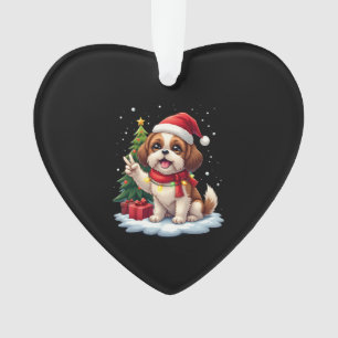Ornamento Camiseta Feminina Luzes de Natal Shih Tzu Mão da P