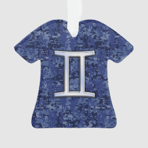 Ornamento Camo Digital Azul Marinho Símbolo Zodiac Moderno G