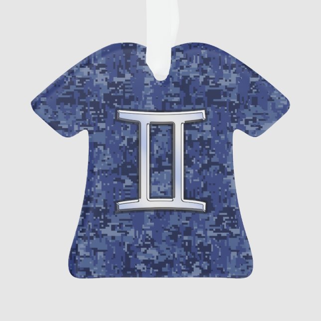 Ornamento Camo Digital Azul Marinho Símbolo Zodiac Moderno G (Frente)