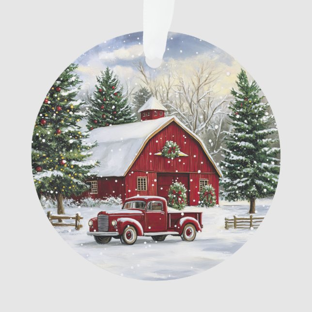 Ornamento Campo de Natal Red Truck e Barn (Frente)