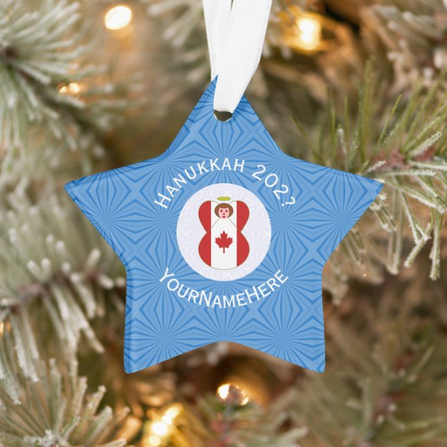 Ornamento canadense Angel Hanukkah Flag Personalizado (Árvore)