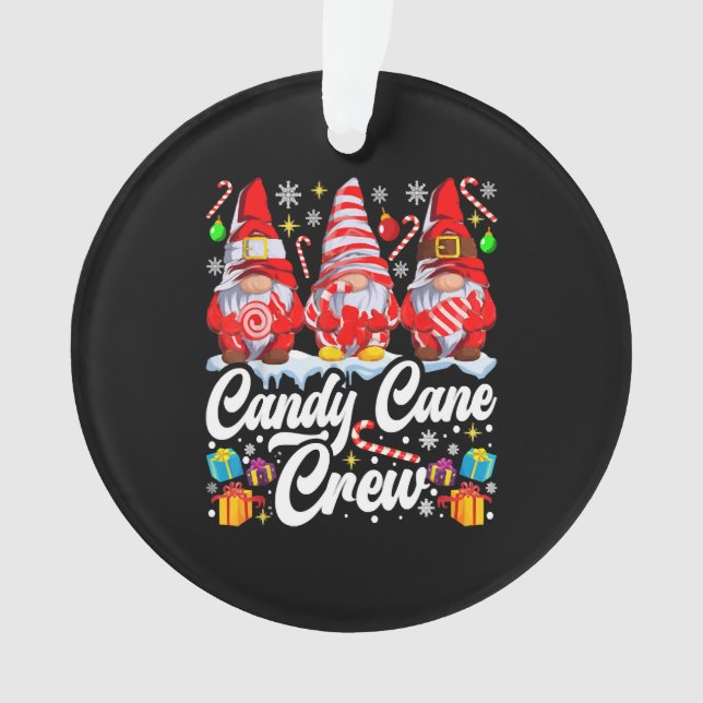 Ornamento Candy Cane Crew Candy do Natal Gnomo (Frente)