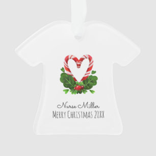 Ornamento Candy Cane Heart Felry Christmas NURSE Name Year