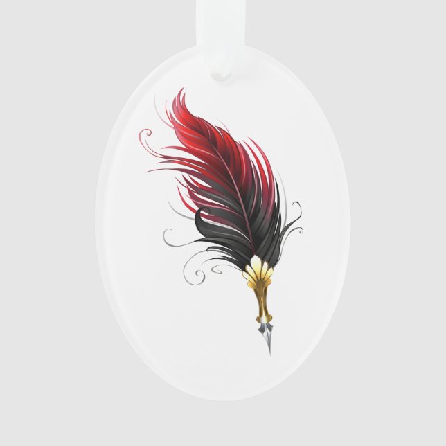 Ornamento Caneta de penas vermelhas com ninho de ouro (Frente)