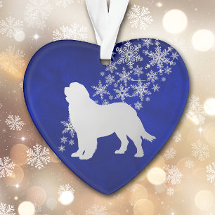 Ornamento Cão de Newfoundland, Floco de Neve de Prata Azul