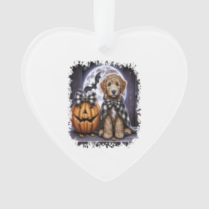 Ornamento Cão Labradoodle Quadrado de Halloween