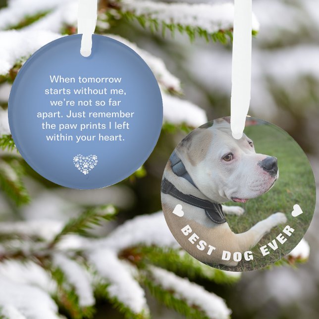 Ornamento Cão Pet Poem Foto Blue Memorial Keepsasaokame (Dog Pet Poem Photo Blue Memorial Keepsake Ornament)