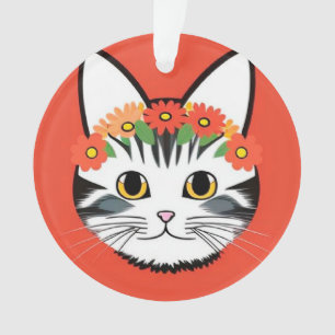 Ornamento Cara de Gato Fofa Ilustração Vibrante