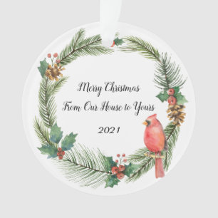 Ornamento Cardeal Vermelho em uma Frota de Natal - aquarelas