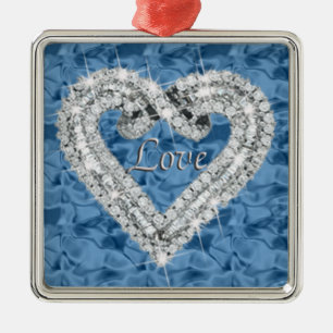 Ornamento Cardíaco de Amor Azul Quadrado