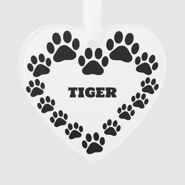 Ornamento Cardíaco de Impressão de Pata de Cat Per (Frente)
