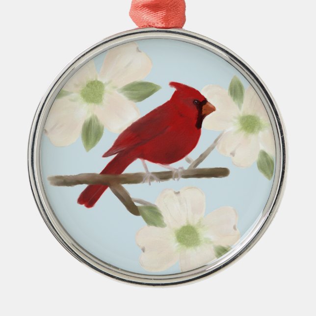 Ornamento Cardinal e Dogwood Watercolor (Frente)