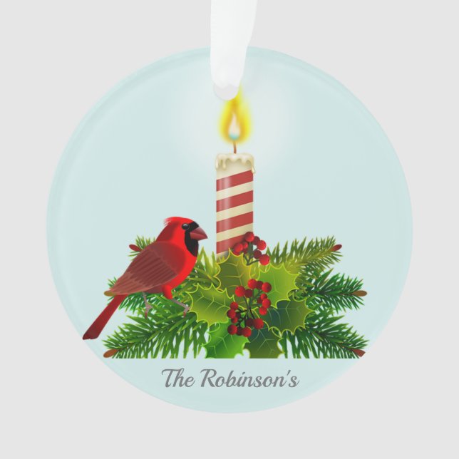 Ornamento Cardinal Personalizado e Vela em Azul Claro (Frente)