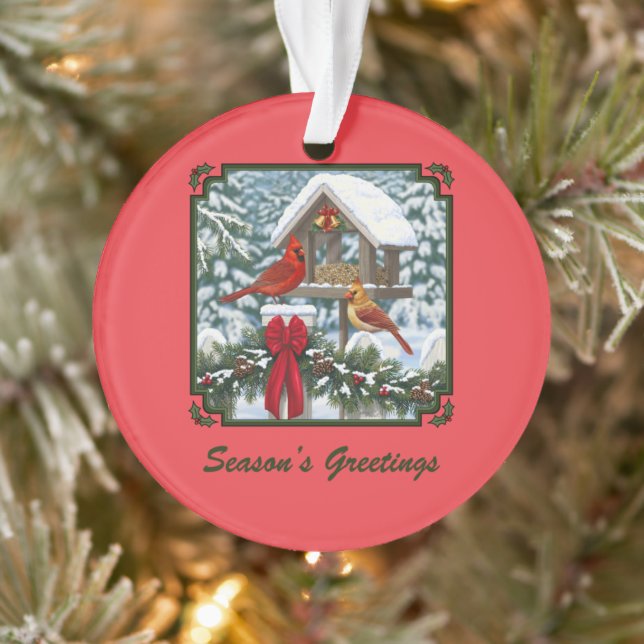 Ornamento Cardinals Bird Feeder & Christmas Garland Season (Árvore)