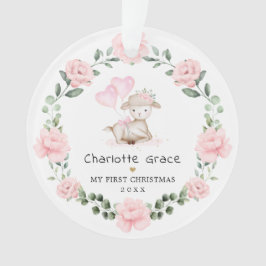 Ornamento Carneiro cor-de-rosa Wreath Baby Girl 1rua Natal