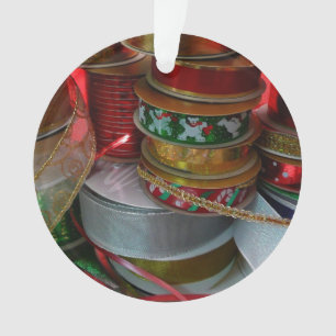 Ornamento Carretéis de Fita de Natal Vermelha e Dourada