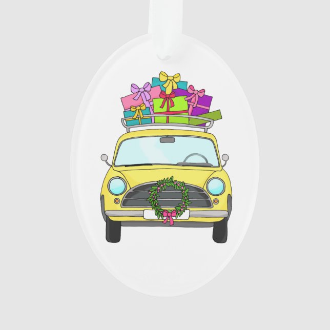 Ornamento Carro Amarelo com presentes de Natal (Verso)