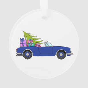 Ornamento Carro Azul com Presentes de Natal