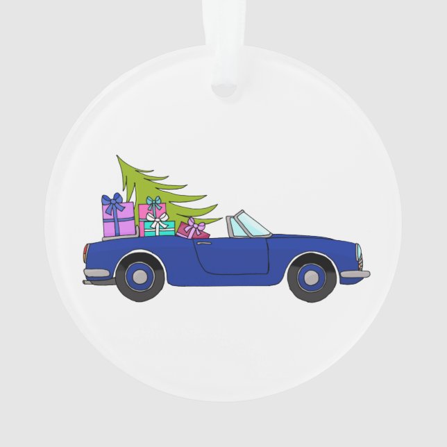 Ornamento Carro Azul com Presentes de Natal (Verso)