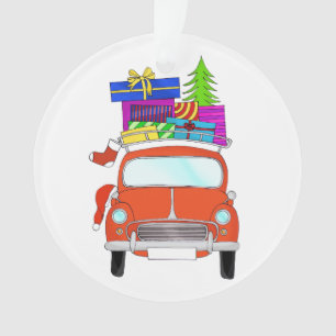 Ornamento Carro de Natal desenhado à mão com presentes
