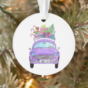 Ornamento Carro roxo com dobras de Natal