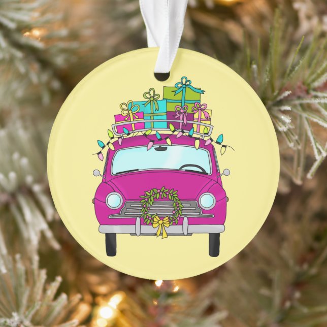 Ornamento Carro roxo com presentes de Natal (Árvore)