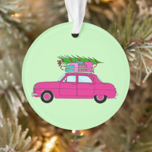 Ornamento Carro roxo com presentes de Natal
