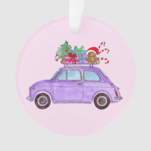 Ornamento Carro roxo com presentes de Natal