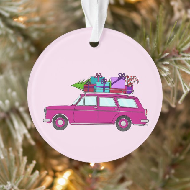 Ornamento Carro roxo com presentes de Natal (Árvore)