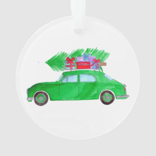 Ornamento Carro Verde com Dobras de Natal