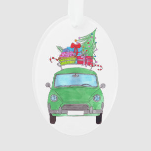 Ornamento Carro Verde com Dobras de Natal