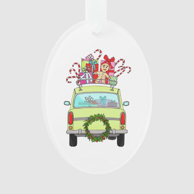Ornamento Carro Verde com presentes de Natal (Frente)